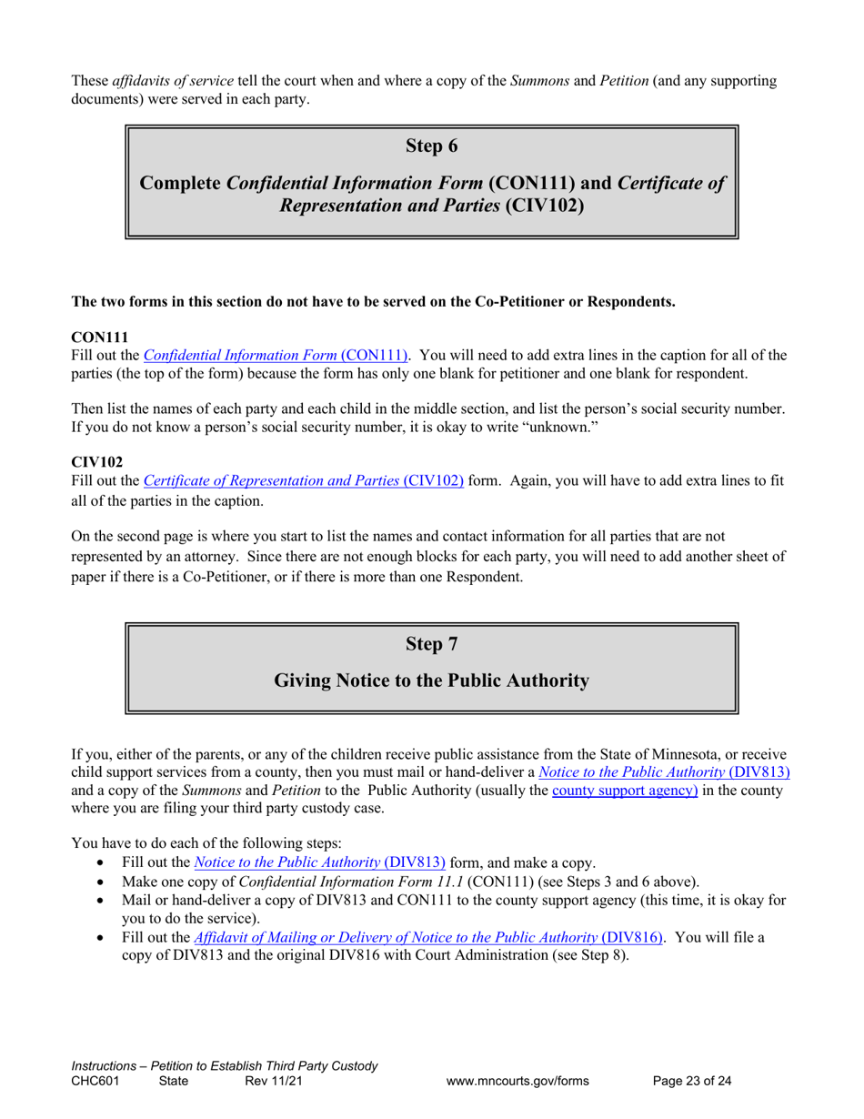 Form CHC601 Instructions - Request to Establish Third Party Custody of a Child - Minnesota, Page 23