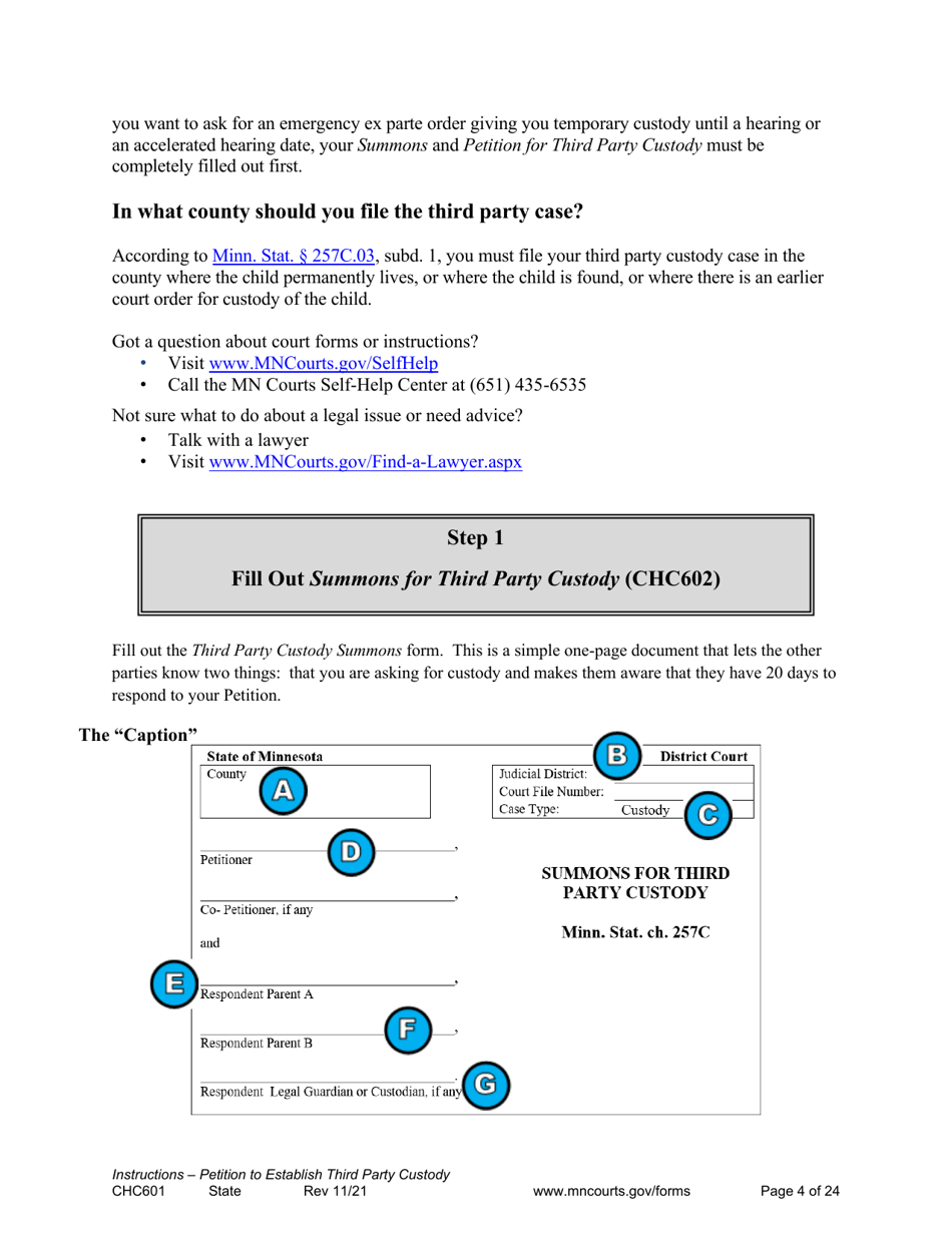 Form CHC601 Instructions - Request to Establish Third Party Custody of a Child - Minnesota, Page 4