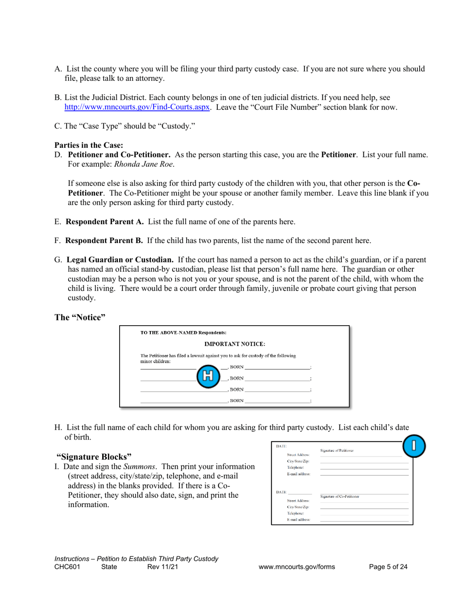 Form CHC601 Instructions - Request to Establish Third Party Custody of a Child - Minnesota, Page 5