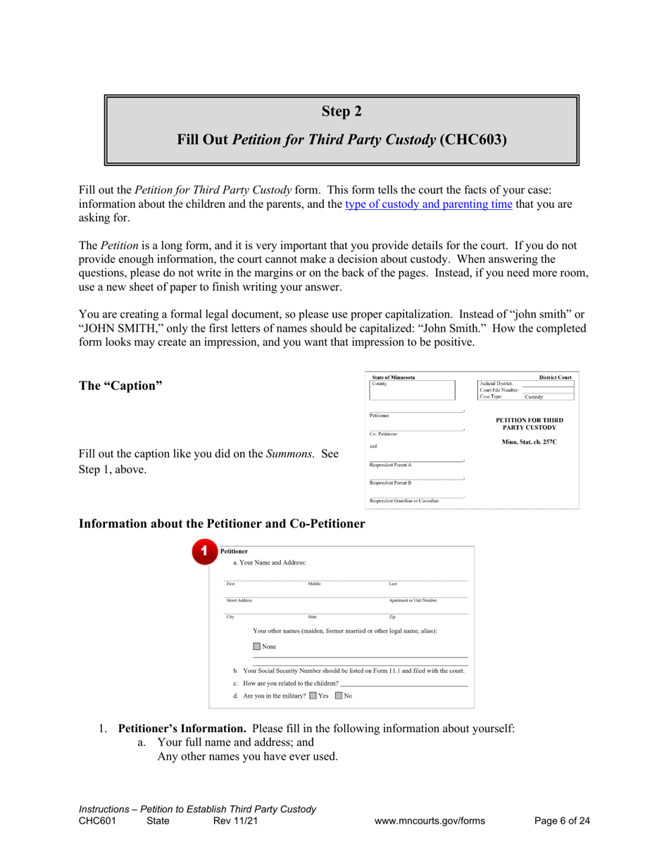 Form CHC601 Instructions - Request to Establish Third Party Custody of a Child - Minnesota, Page 6