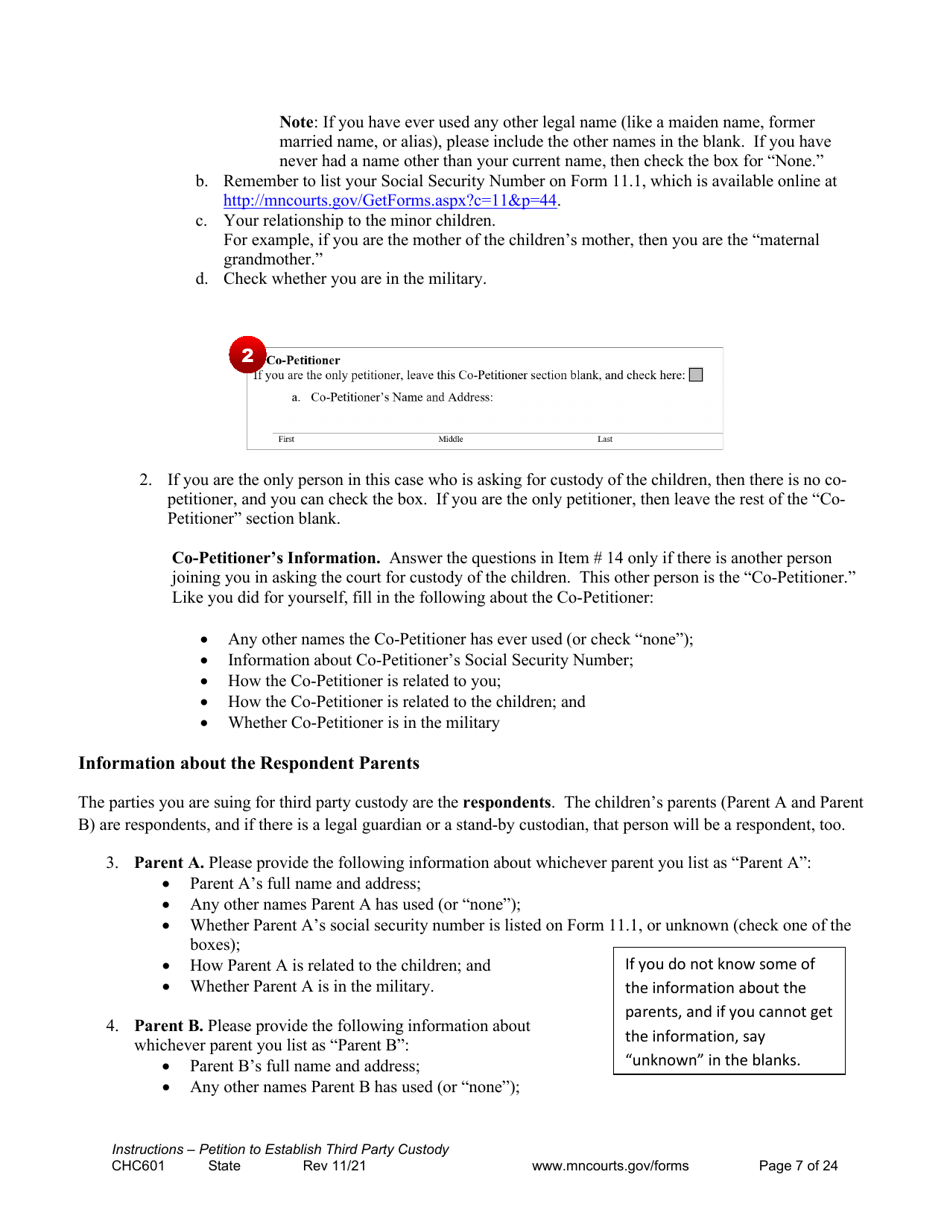 Form CHC601 Instructions - Request to Establish Third Party Custody of a Child - Minnesota, Page 7