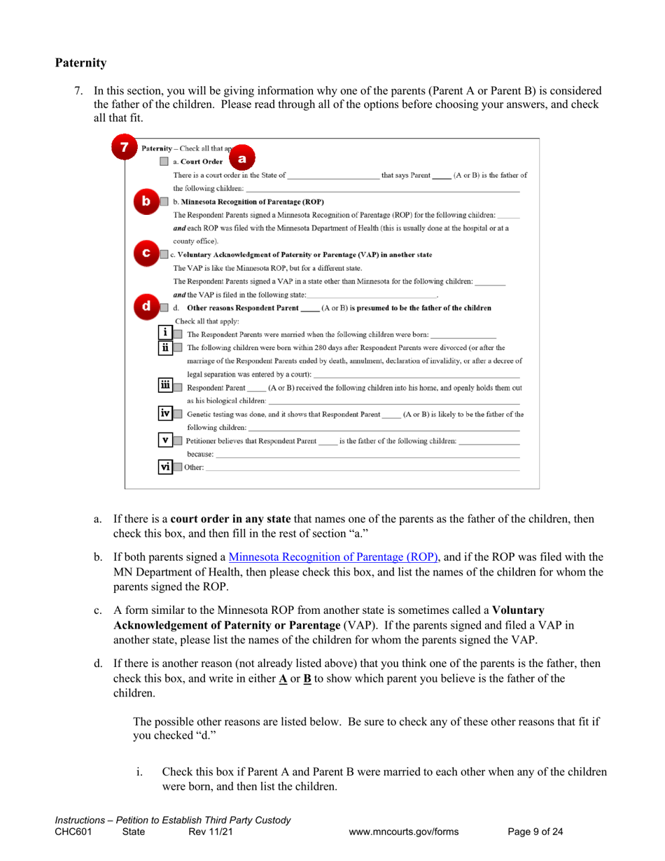 Form CHC601 Instructions - Request to Establish Third Party Custody of a Child - Minnesota, Page 9