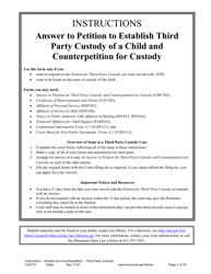 Document preview: Form CHC701 Instructions - Answer to Petition to Establish Third Party Custody of a Child and Counterpetition for Custody - Minnesota