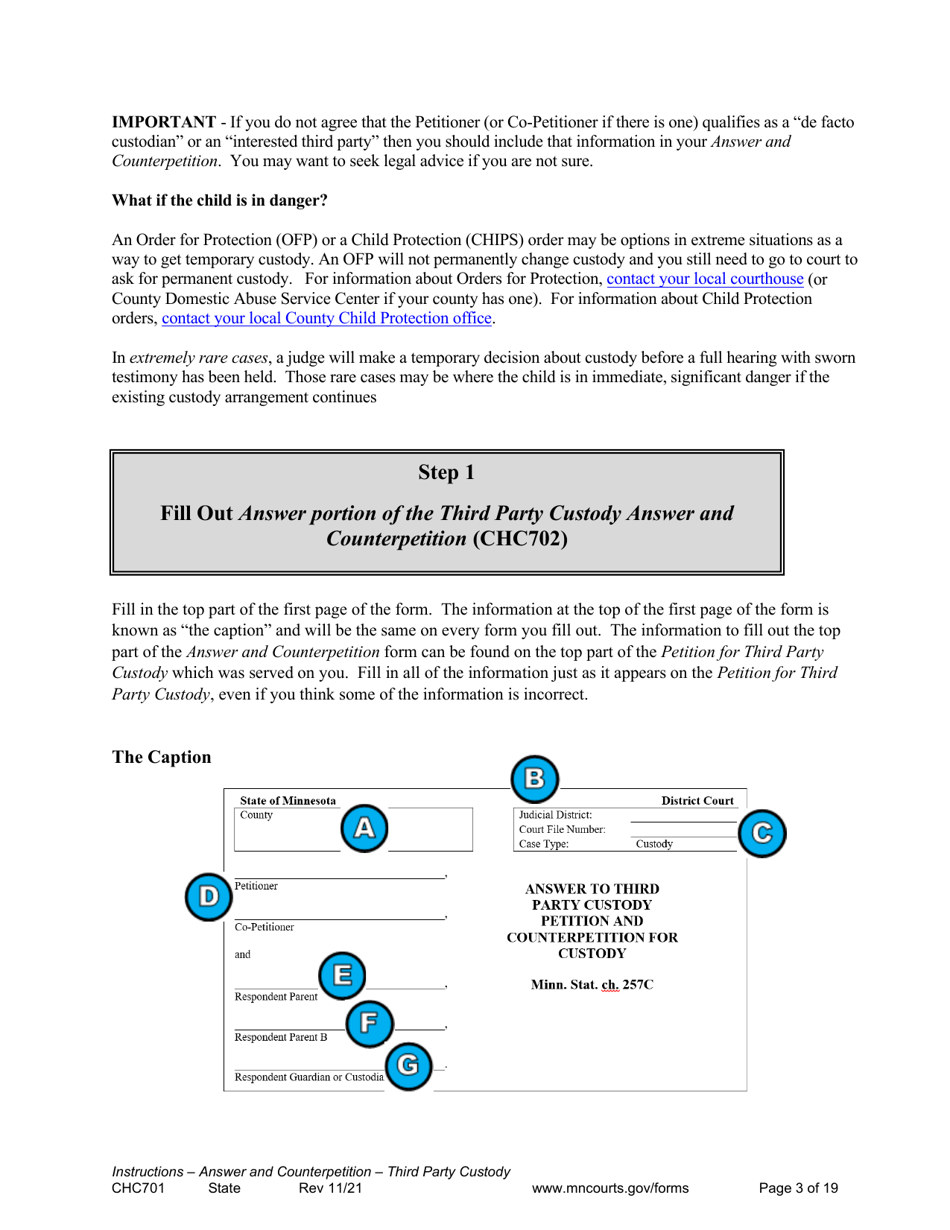 Form CHC701 Instructions - Answer to Petition to Establish Third Party Custody of a Child and Counterpetition for Custody - Minnesota, Page 3