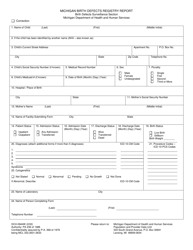 Form DCH-0944W Michigan Birth Defects Registry Report - Michigan