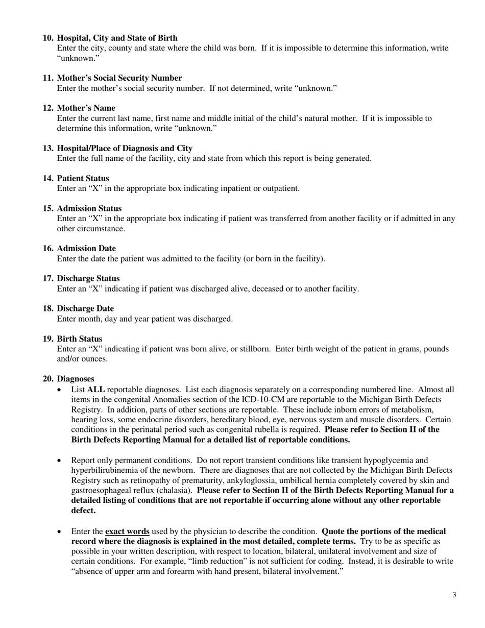 Form DCH-0944W Michigan Birth Defects Registry Report - Michigan, Page 3