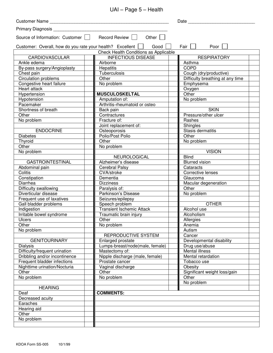 KDADS Form SS-005 Download Printable PDF or Fill Online Uniform ...