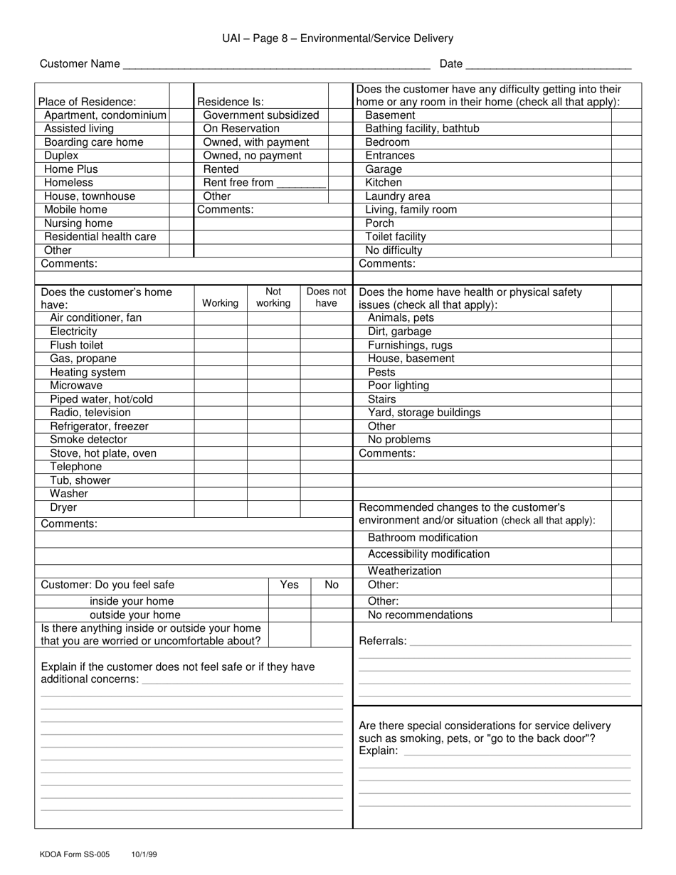 KDADS Form SS-005 Download Printable PDF or Fill Online Uniform ...