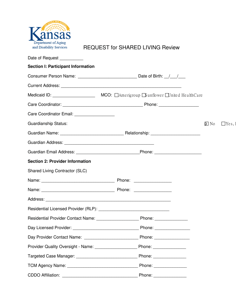 Request for Shared Living Review - Kansas, Page 1