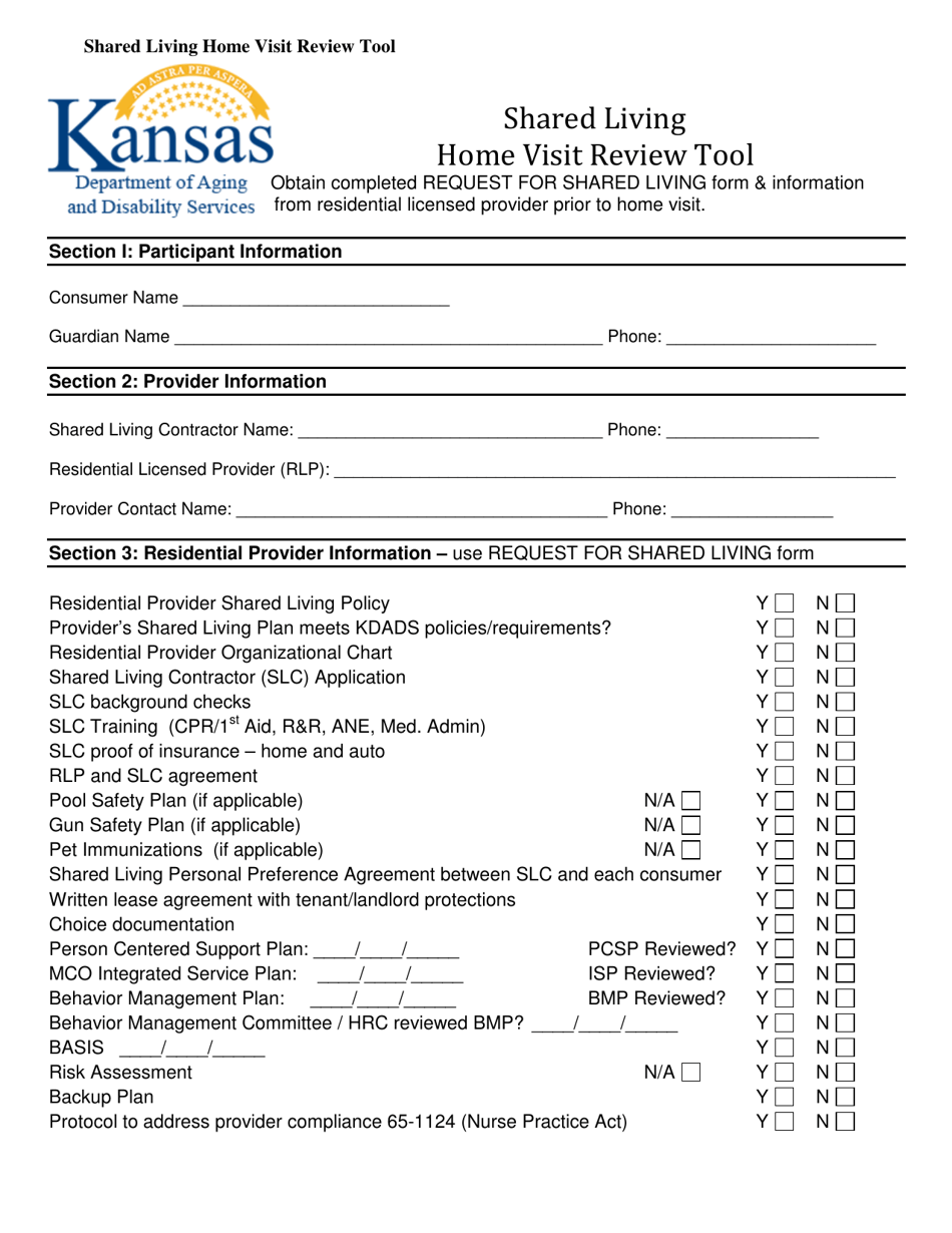 Shared Living Home Visit Review Tool - Kansas, Page 1