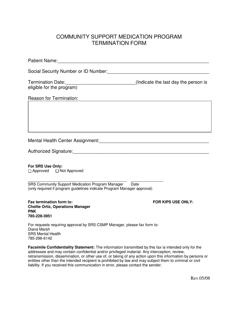 Termination Form - Community Support Medication Program - Kansas, Page 1