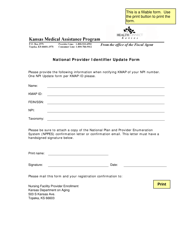 Document preview: National Provider Identifier Update Form - Kansas