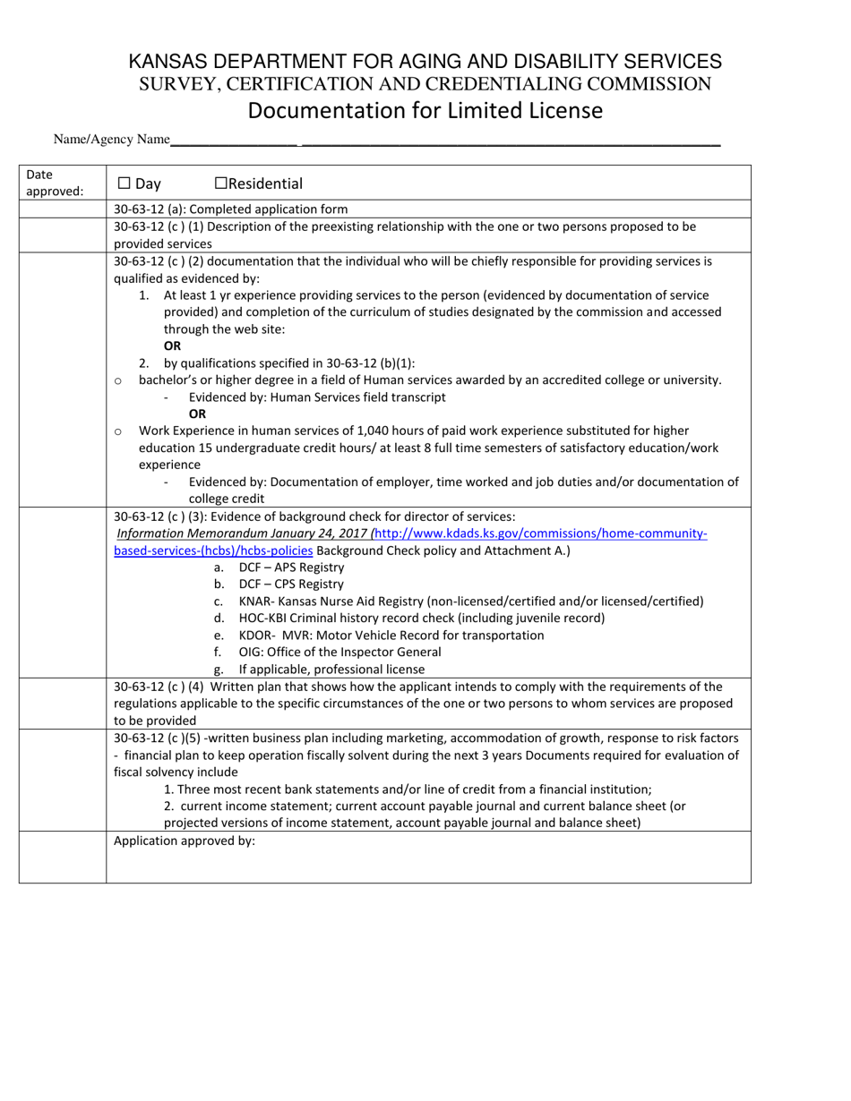 Limited Scope License Checklist - Kansas, Page 1