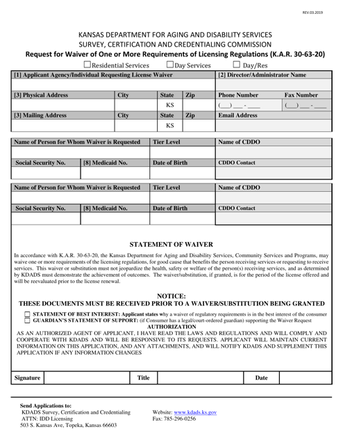 Idd Request for Waiver - Kansas Download Pdf