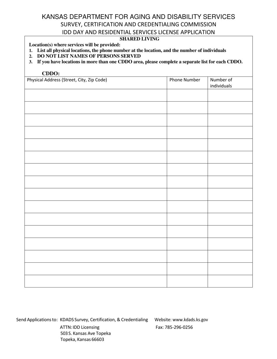 Idd Day and Residential Services License Application - Kansas, Page 3