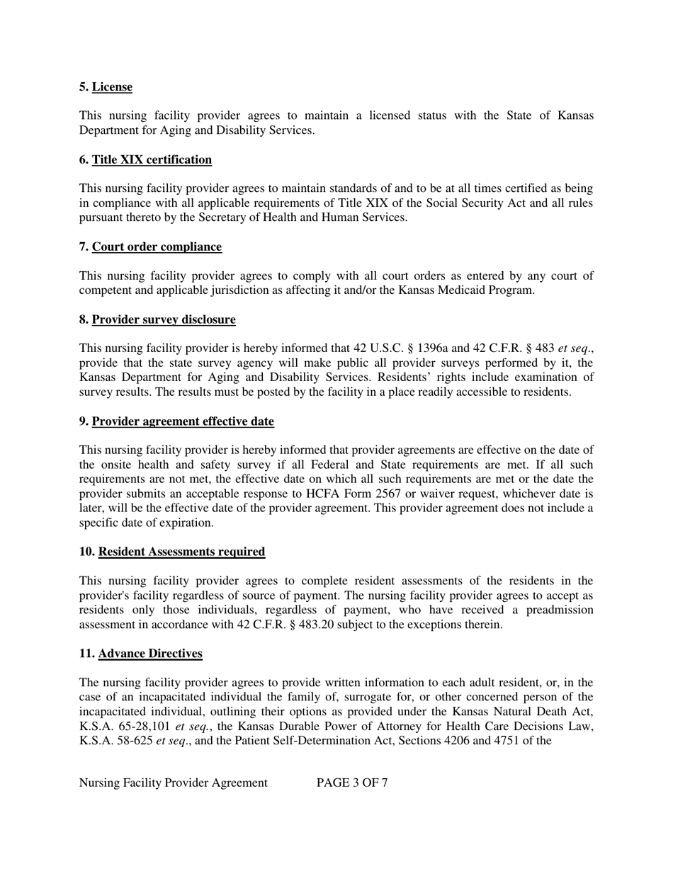 Form MS-2015 Nursing Facility Provider Agreement - Kansas, Page 3