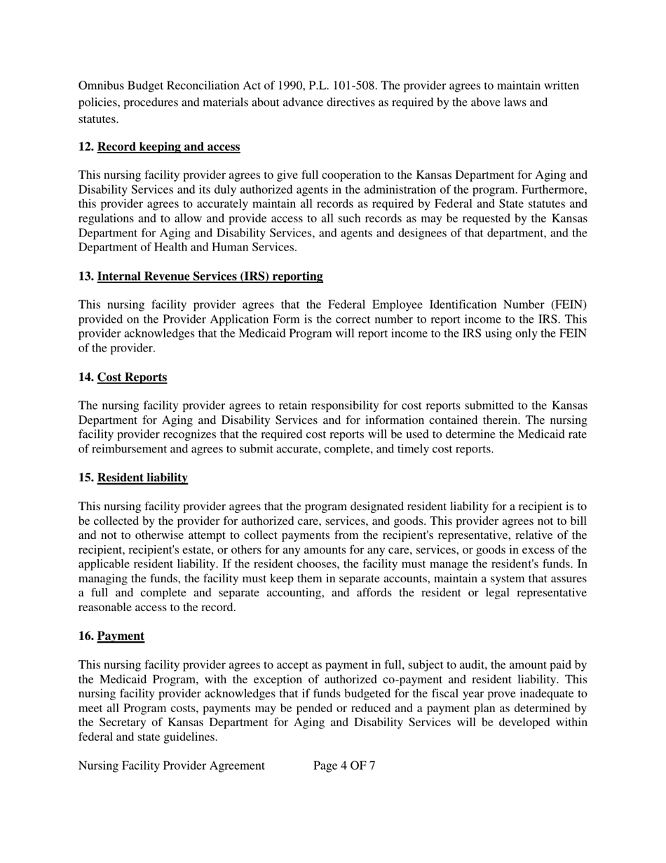 Form MS-2015 Nursing Facility Provider Agreement - Kansas, Page 4