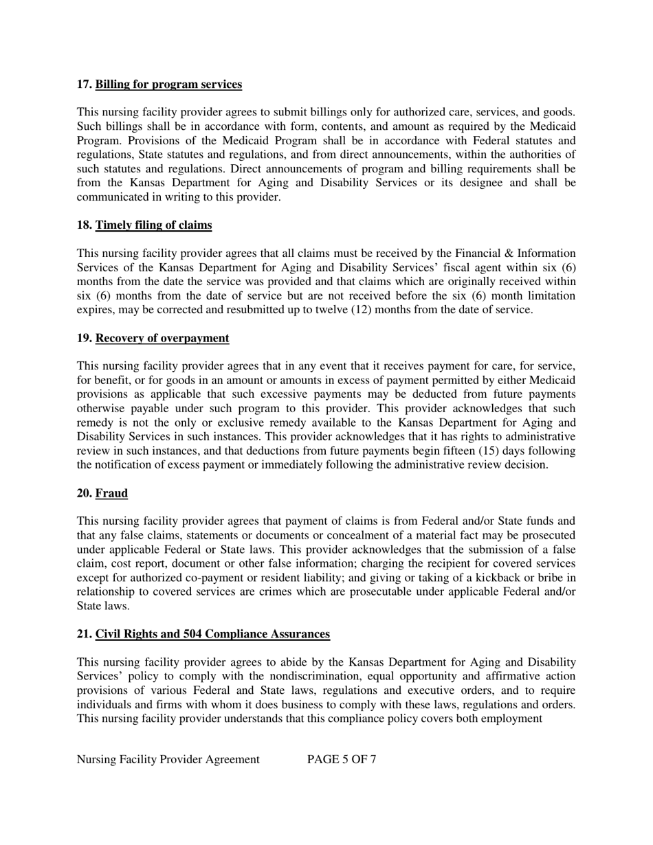 Form MS-2015 Nursing Facility Provider Agreement - Kansas, Page 5