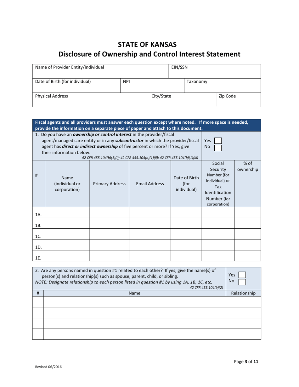 Disclosure of Ownership and Control Interest Statement - Kansas, Page 3