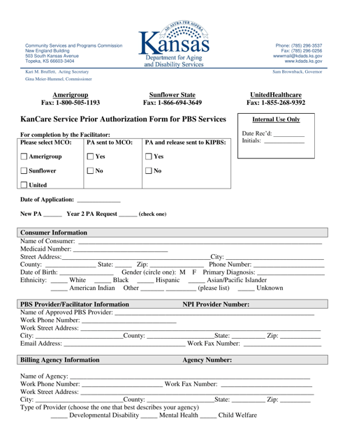 Kancare Service Prior Authorization Form for Pbs Services - Kansas