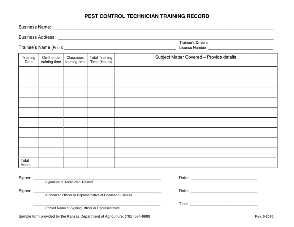 Pest Control Technician Training Record - Kansas, Page 1
