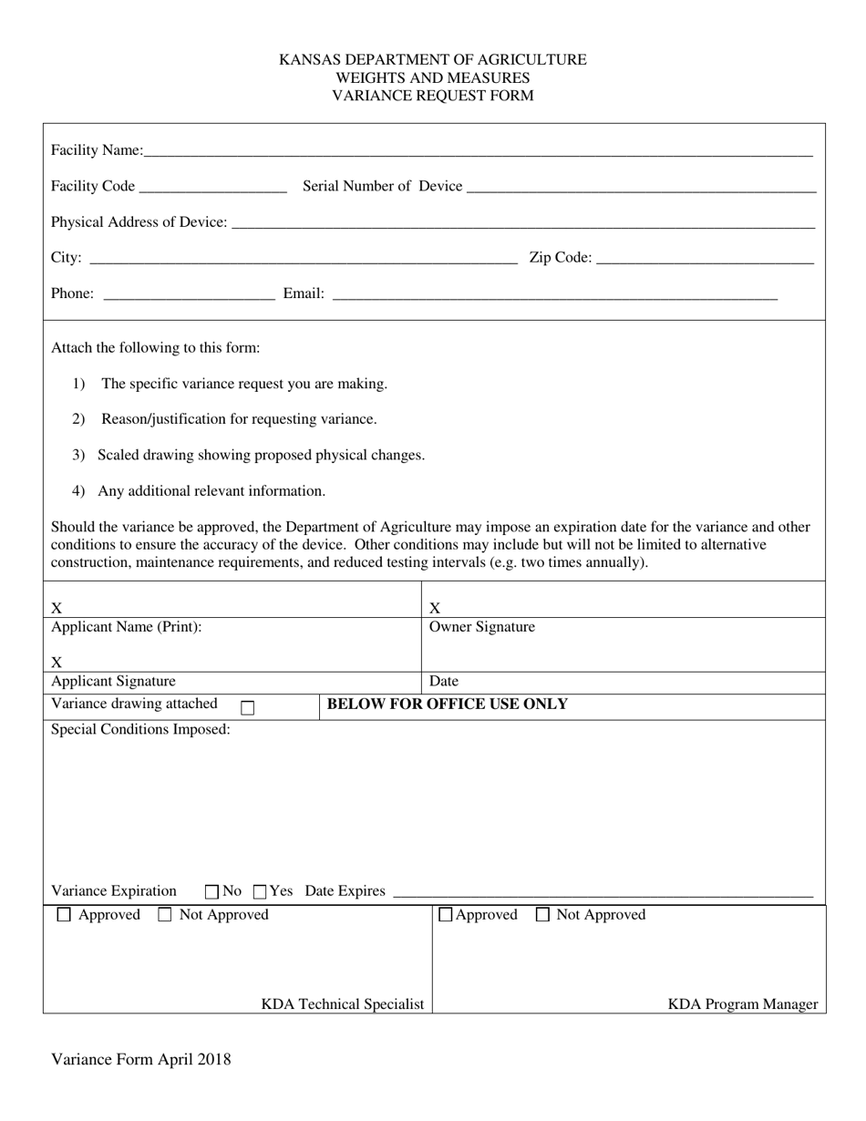 Kansas Variance Request Form Download Fillable PDF | Templateroller