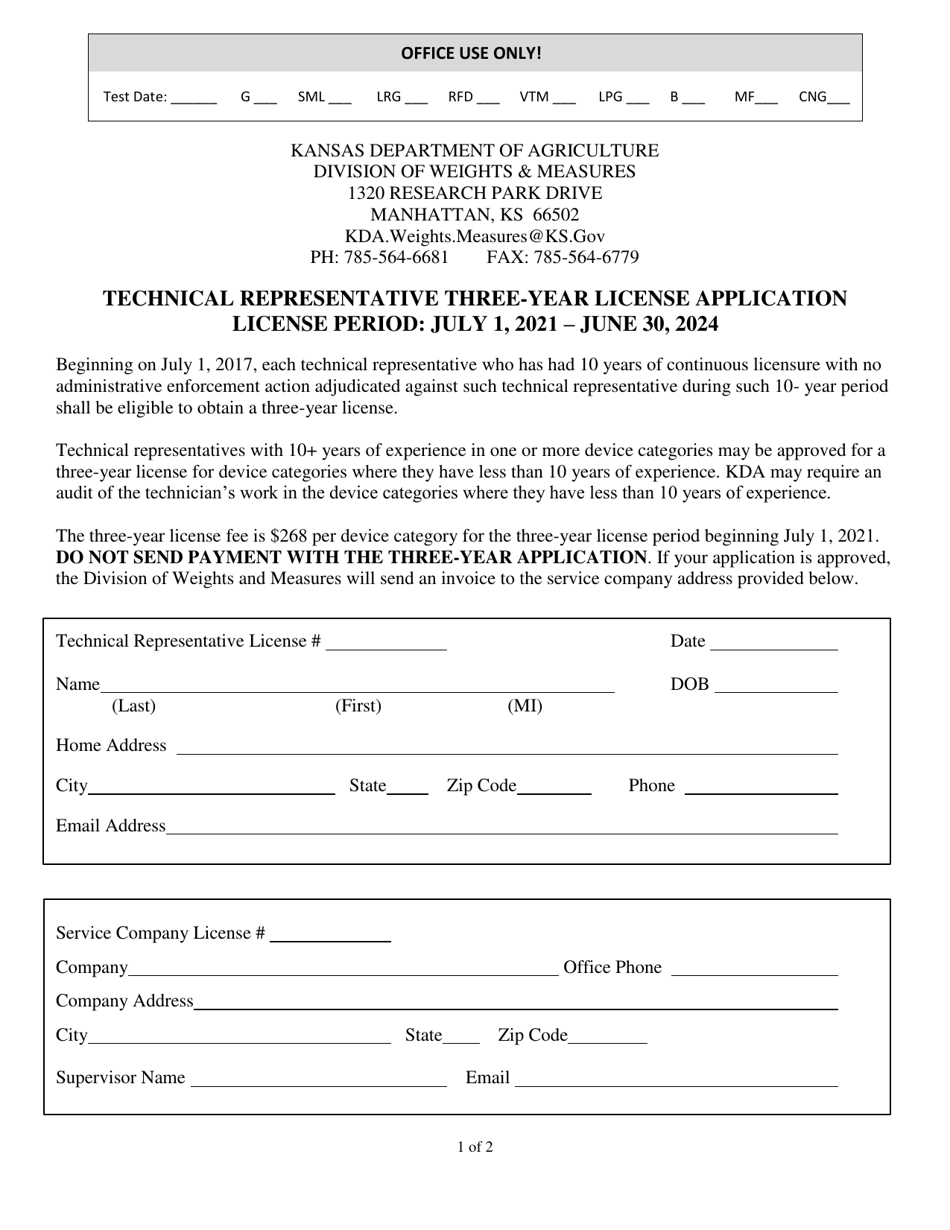 Kansas Technical Representative ThreeYear License Application Fill