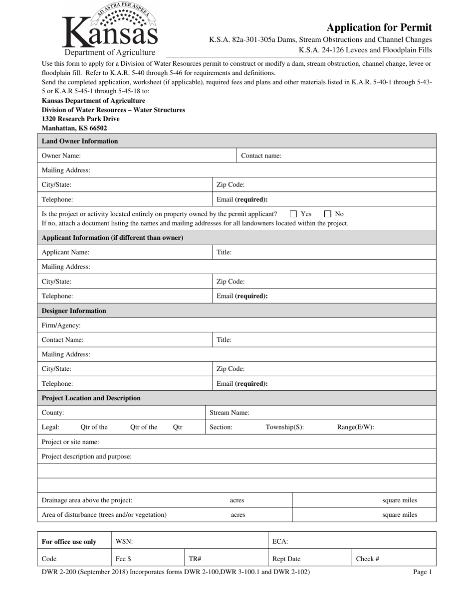 Form DWR2-200 Application for Permit - Kansas, Page 1