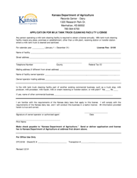 Document preview: Application for Milk Tank Truck Cleaning Facility License - Kansas
