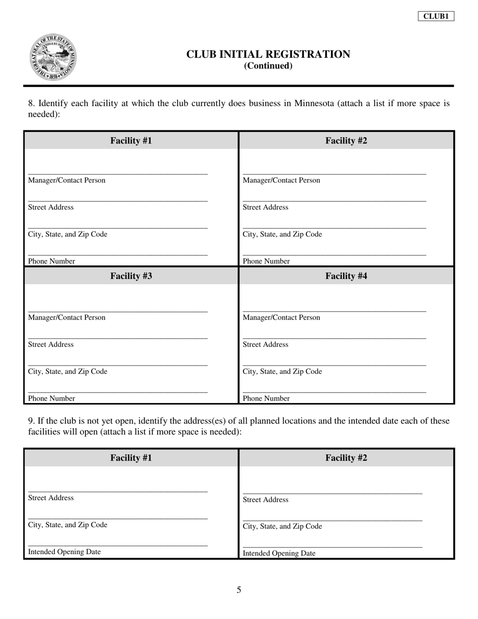 Form CLUB1 Club Initial Registration - Minnesota, Page 5