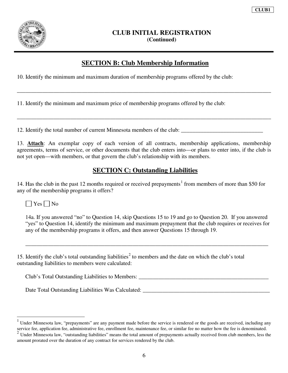 Form CLUB1 Club Initial Registration - Minnesota, Page 6
