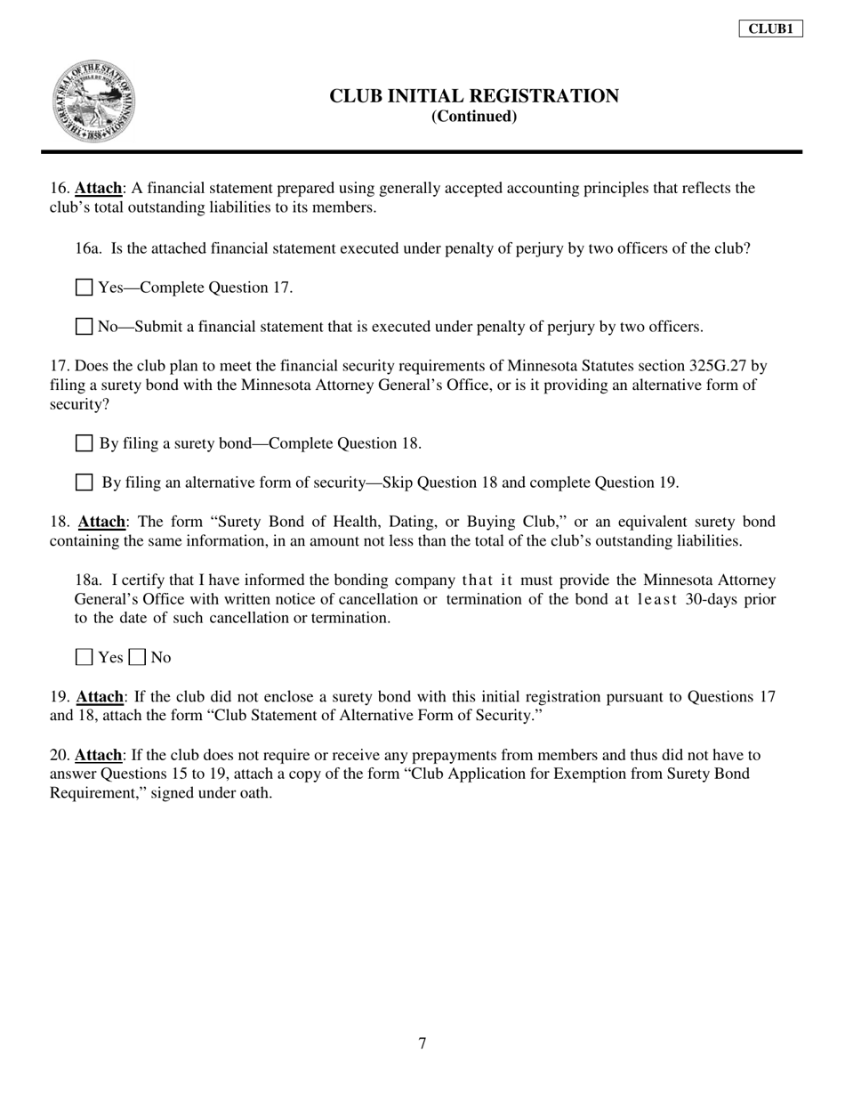 Form CLUB1 Club Initial Registration - Minnesota, Page 7