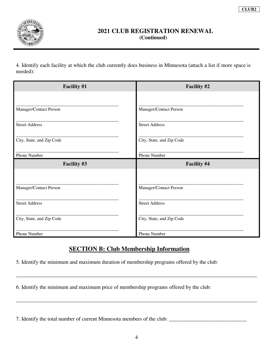 Form CLUB2 Club Registration Renewal - Minnesota, Page 4