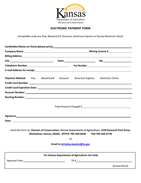 Division of Conservation Electronic Payment Form - Kansas Download Pdf