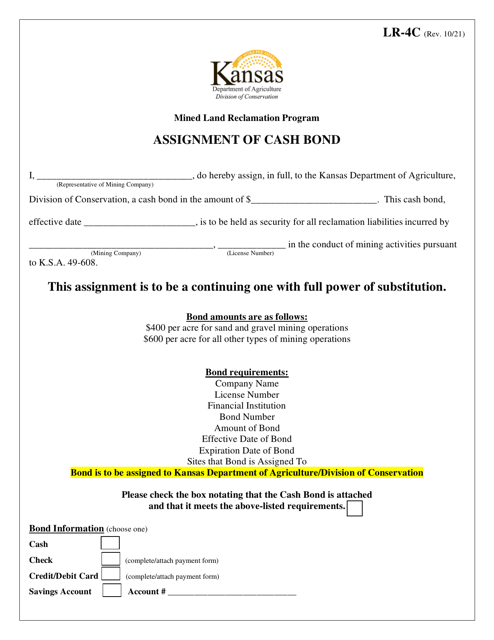 Document preview: Form LR-4C Assignment of Cash Bond - Kansas