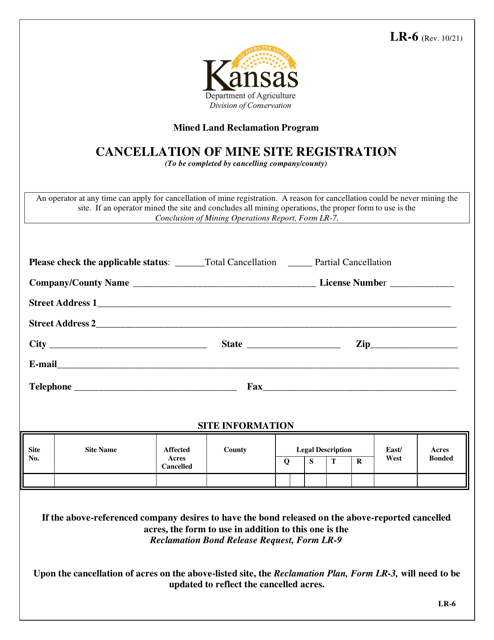 Form LR-6 Cancellation of Mine Site Registration - Kansas