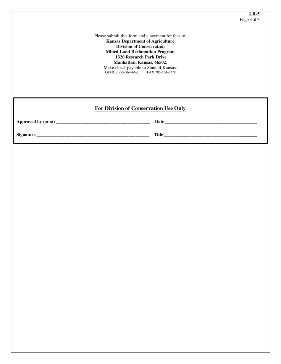 Form LR-5 Mine Site Transfer - Kansas, Page 3