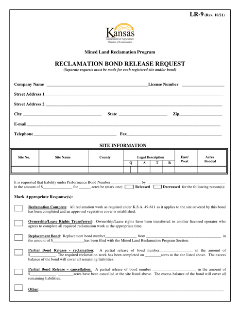 Form LR-9 Reclamation Bond Release Request - Kansas