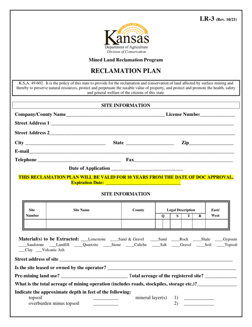 Form LR-3 Reclamation Plan - Kansas