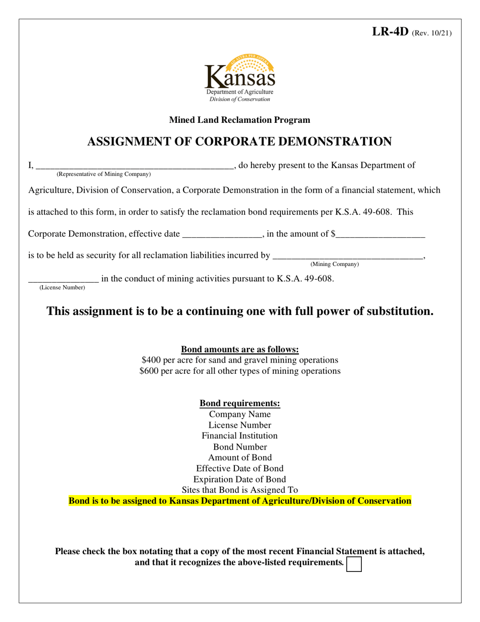 Form LR-4D Assignment of Corporate Demonstration - Kansas, Page 1