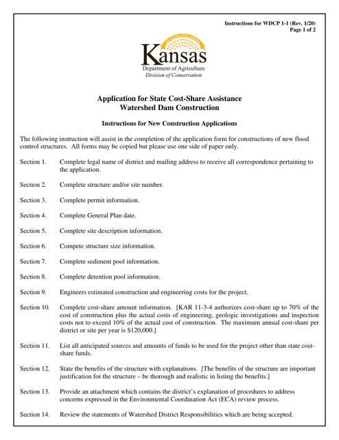 Form WDCP1-1 Application for State Cost-Share Assistance Watershed Dam Construction - Kansas