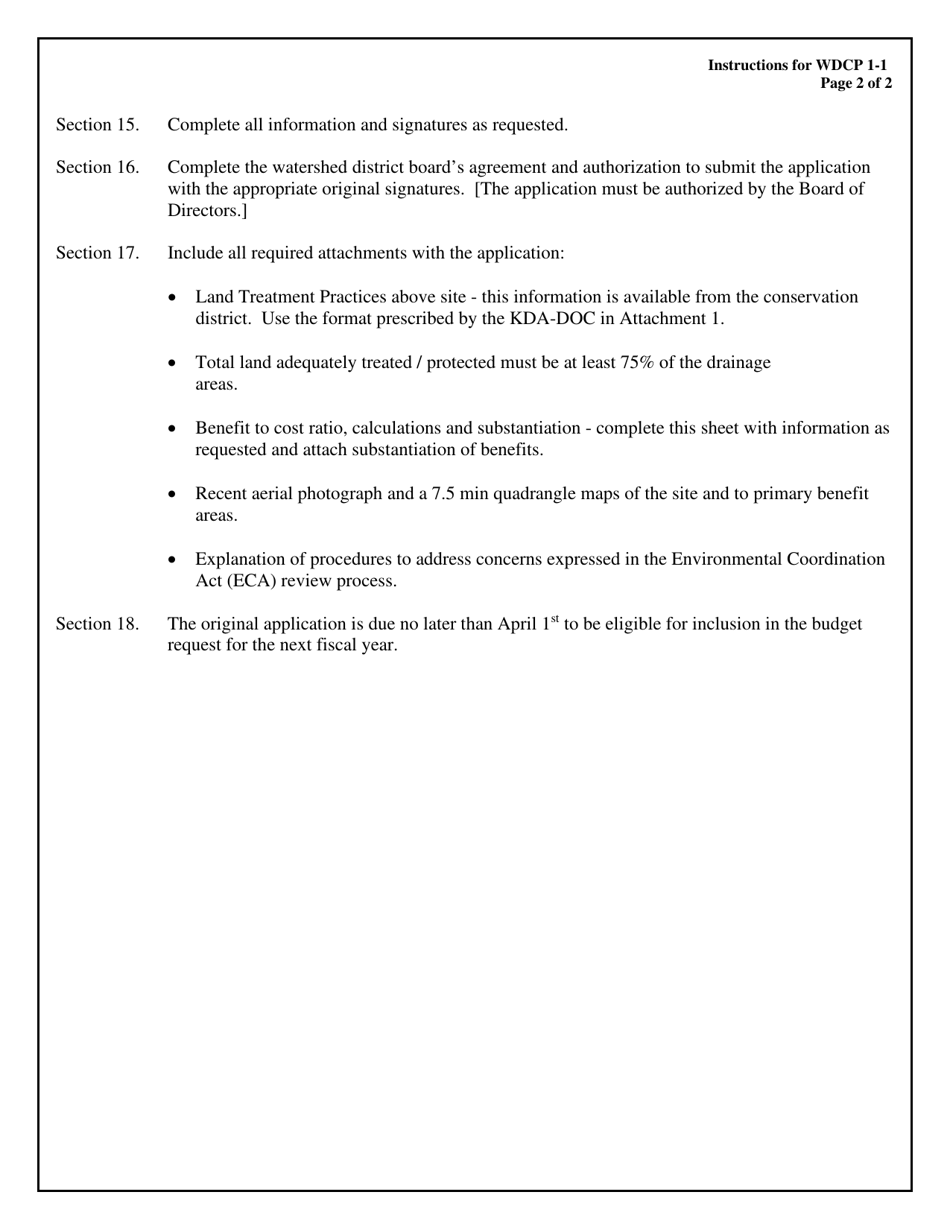 Form WDCP1-1 Application for State Cost-Share Assistance Watershed Dam Construction - Kansas, Page 2