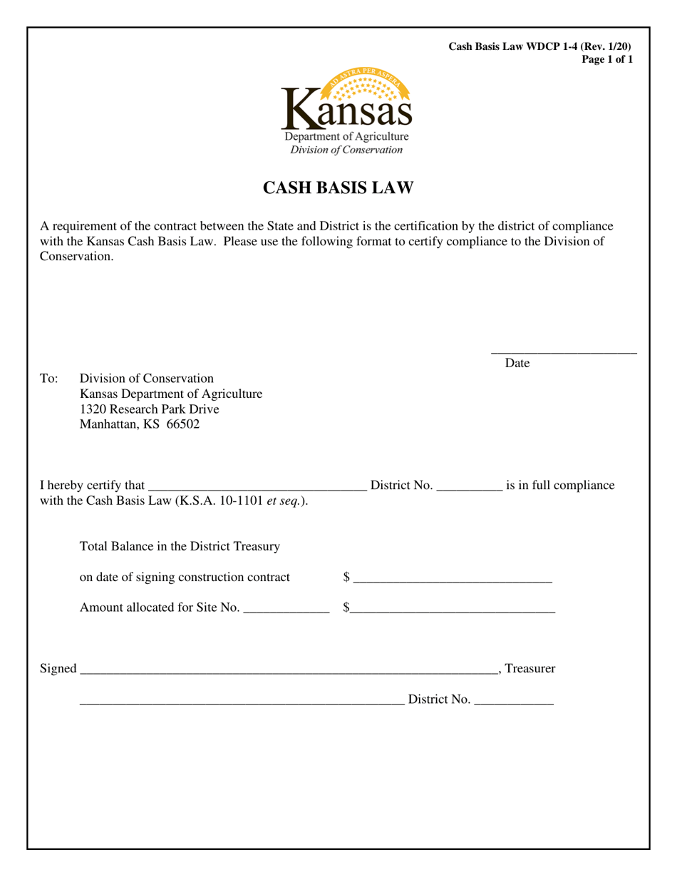 Form WDCP1-4 Cash Basis Law - Kansas, Page 1