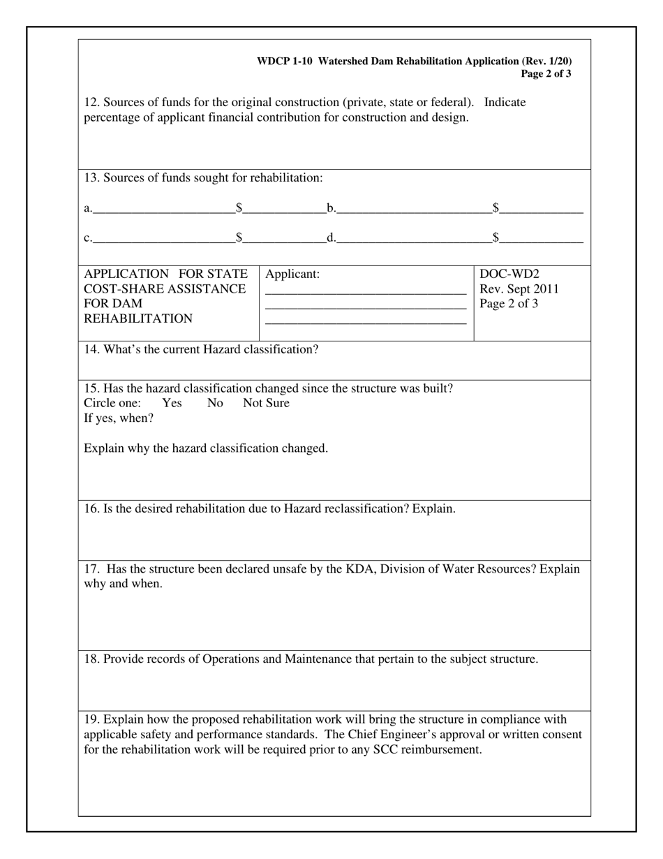 Form WDCP1-10 Application for State Cost-Share Assistance Watershed Dam Rehabilitation - Kansas, Page 4