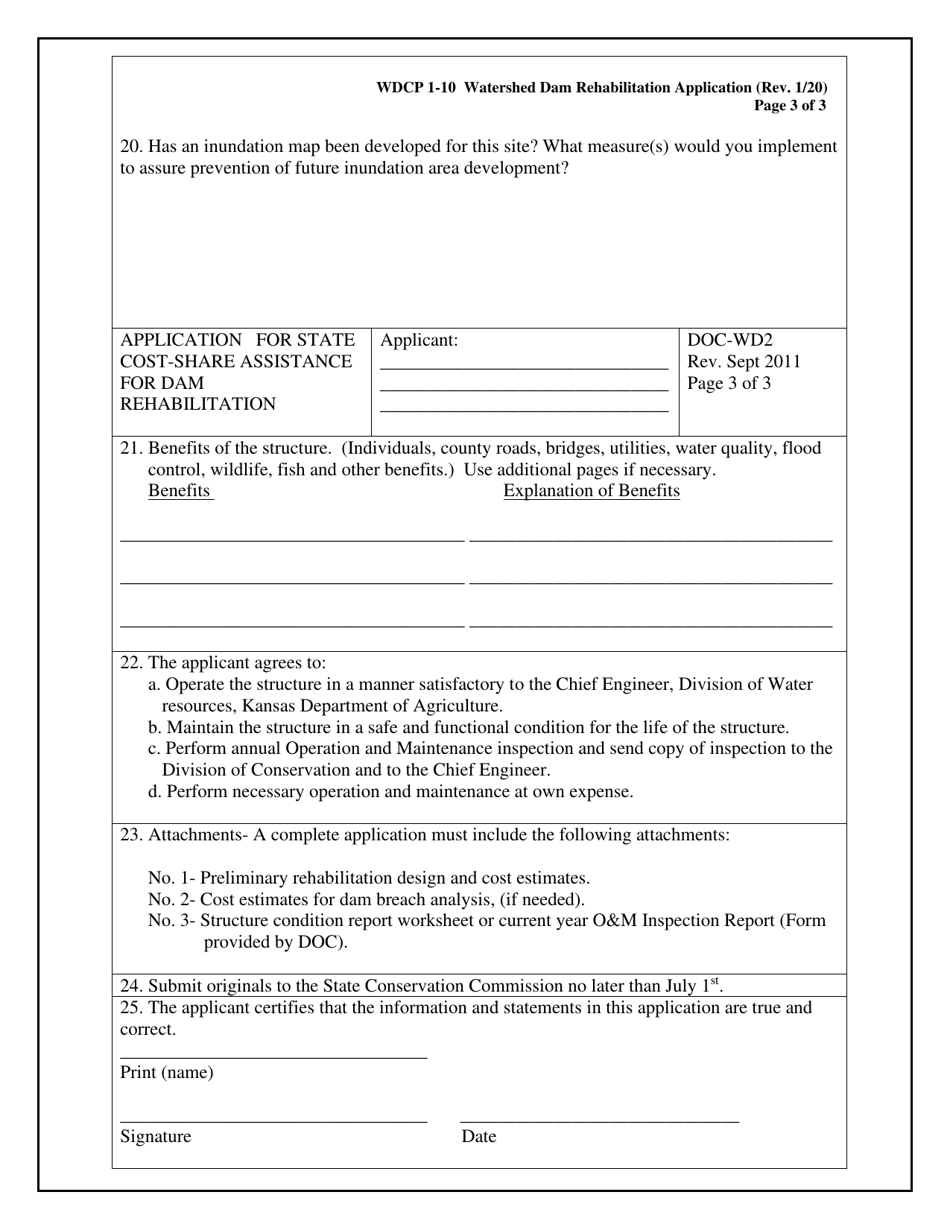 Form WDCP1-10 Application for State Cost-Share Assistance Watershed Dam Rehabilitation - Kansas, Page 5