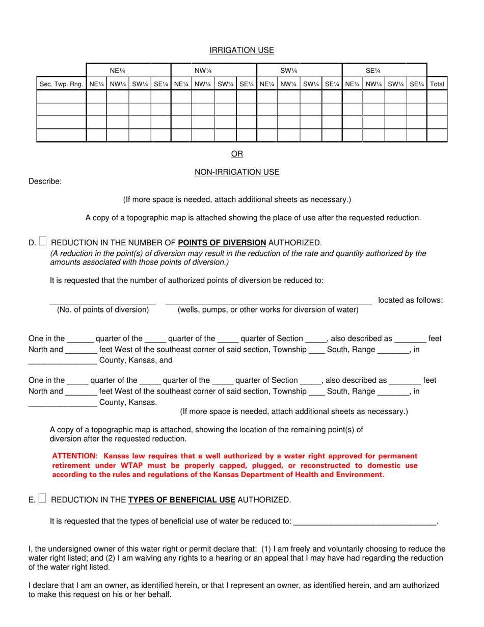 Request to Reduce a Portion of an Existing Water Right - Water Right Transition Assistance Program - Kansas, Page 2