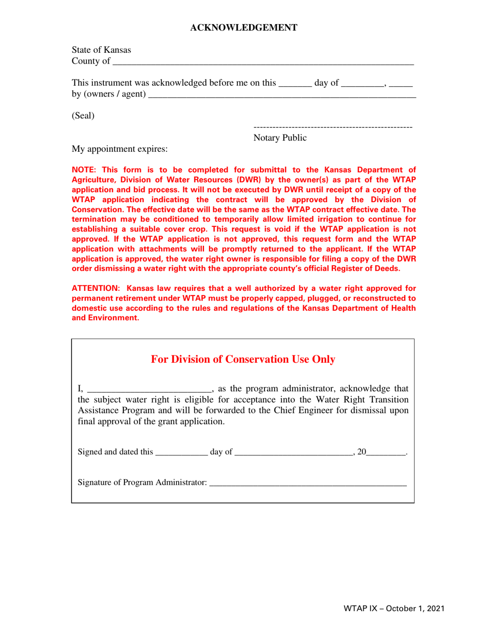 Permanent Water Right Dismissal Request - Water Right Transition Assistance Program - Kansas, Page 2