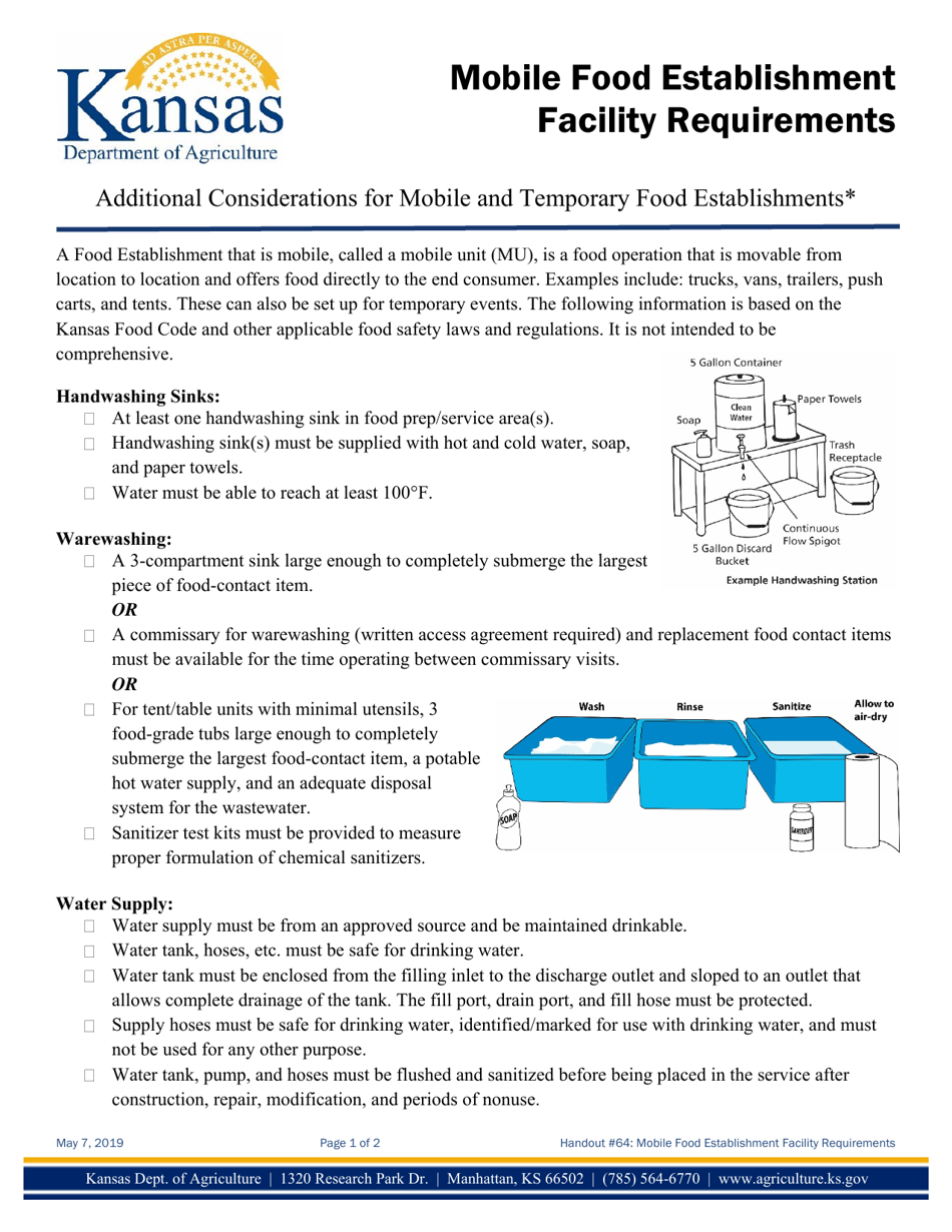 Kansas Mobile Food Establishment Facility Requirements Fill Out, Sign