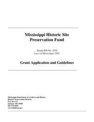 Document preview: Mississippi Historic Site Preservation Fund Grant Application - Mississippi