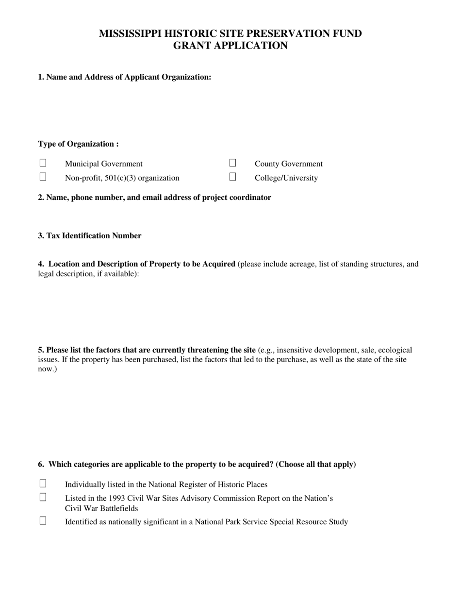 Mississippi Historic Site Preservation Fund Grant Application - Mississippi, Page 4